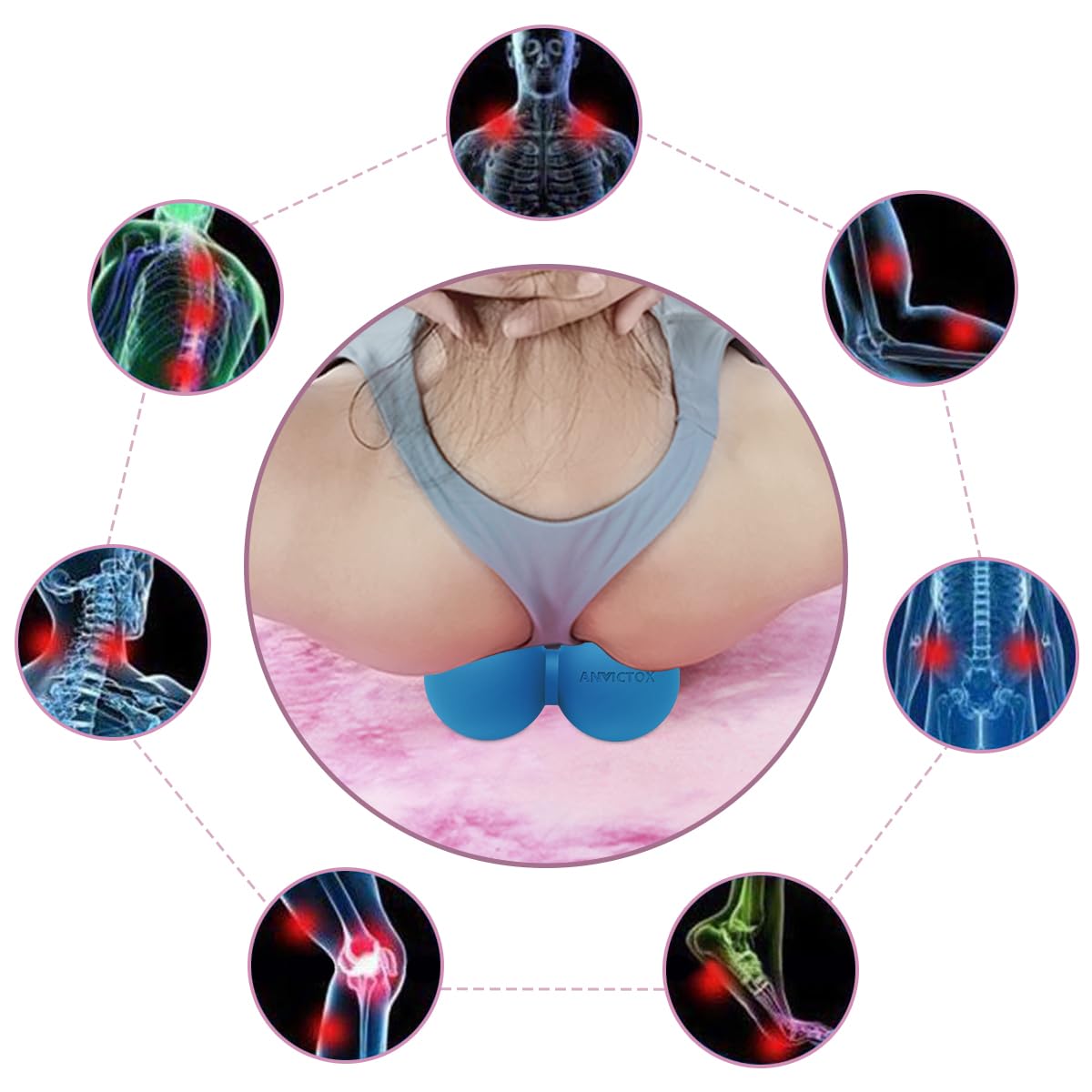 ANVICTOX Pelota De Masaje Maní, Bola Doble Lacrosse Para Cuello Y Espalda, Pelota Masajeador De Liberación Miofascial De Densidad Media Para Masaje De Tejido Profundo Nudos Musculares Terapi