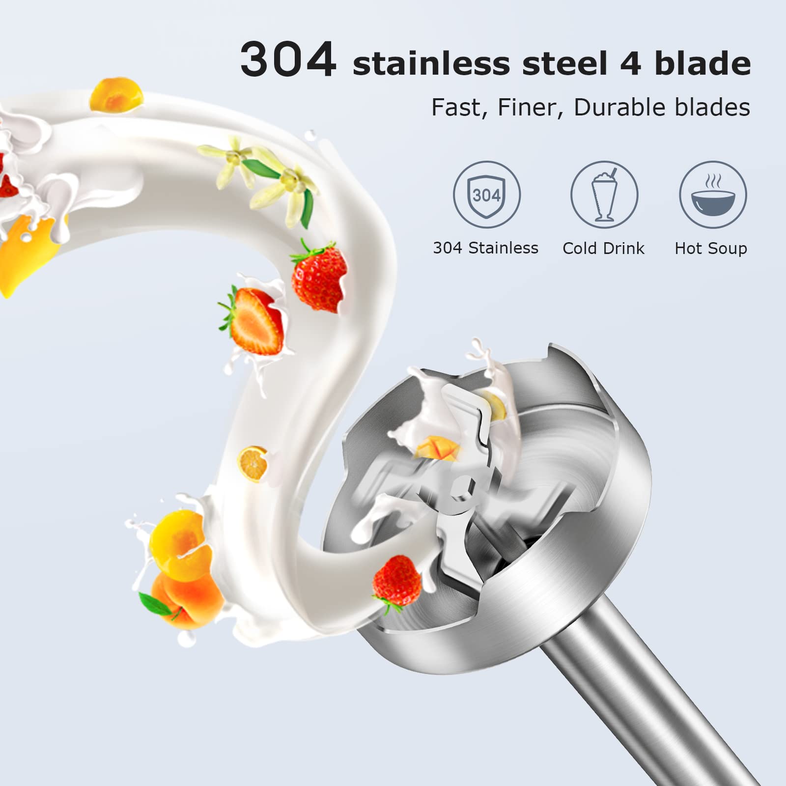 FRESKO Batidora de mano de inmersión de 500 W con vaso de 700 ml, 12 velocidades y modo turbo batidora de mano, cuchillas de acero inoxidable 304 para sopa, licuado, puré, comida para bebés