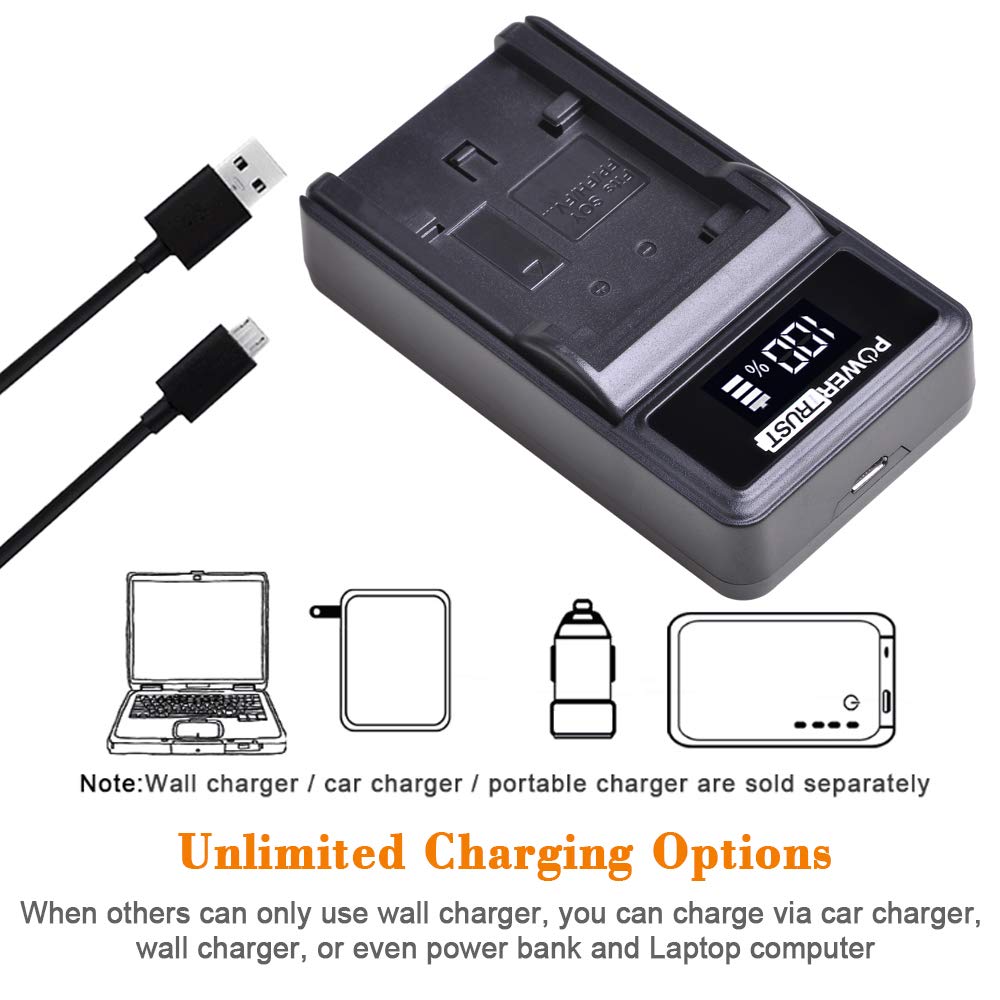 Batería y Cargador USB LED PowerTrust Negro para Sony NP-FP50