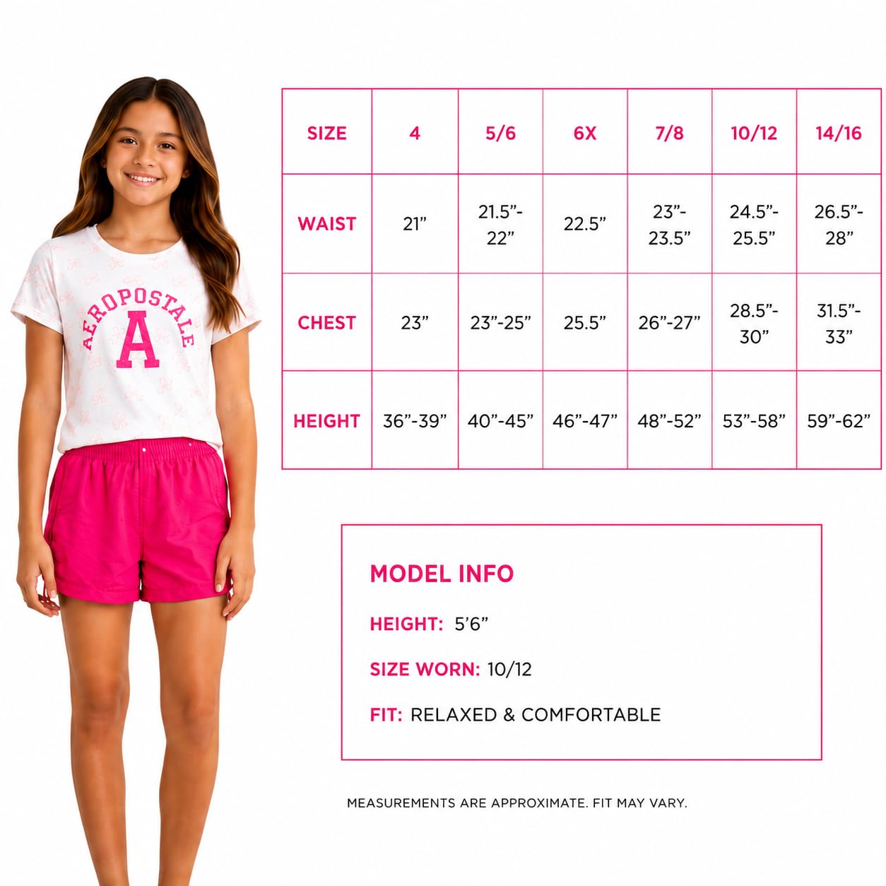 AEROPOSTALE Conjunto de shorts para niñas - 2 piezas Camisetas suaves de manga corta con estampado y shorts de sarga o mezclilla Conjuntos de verano para niñas, Talla 10-12, Blanco Rosa