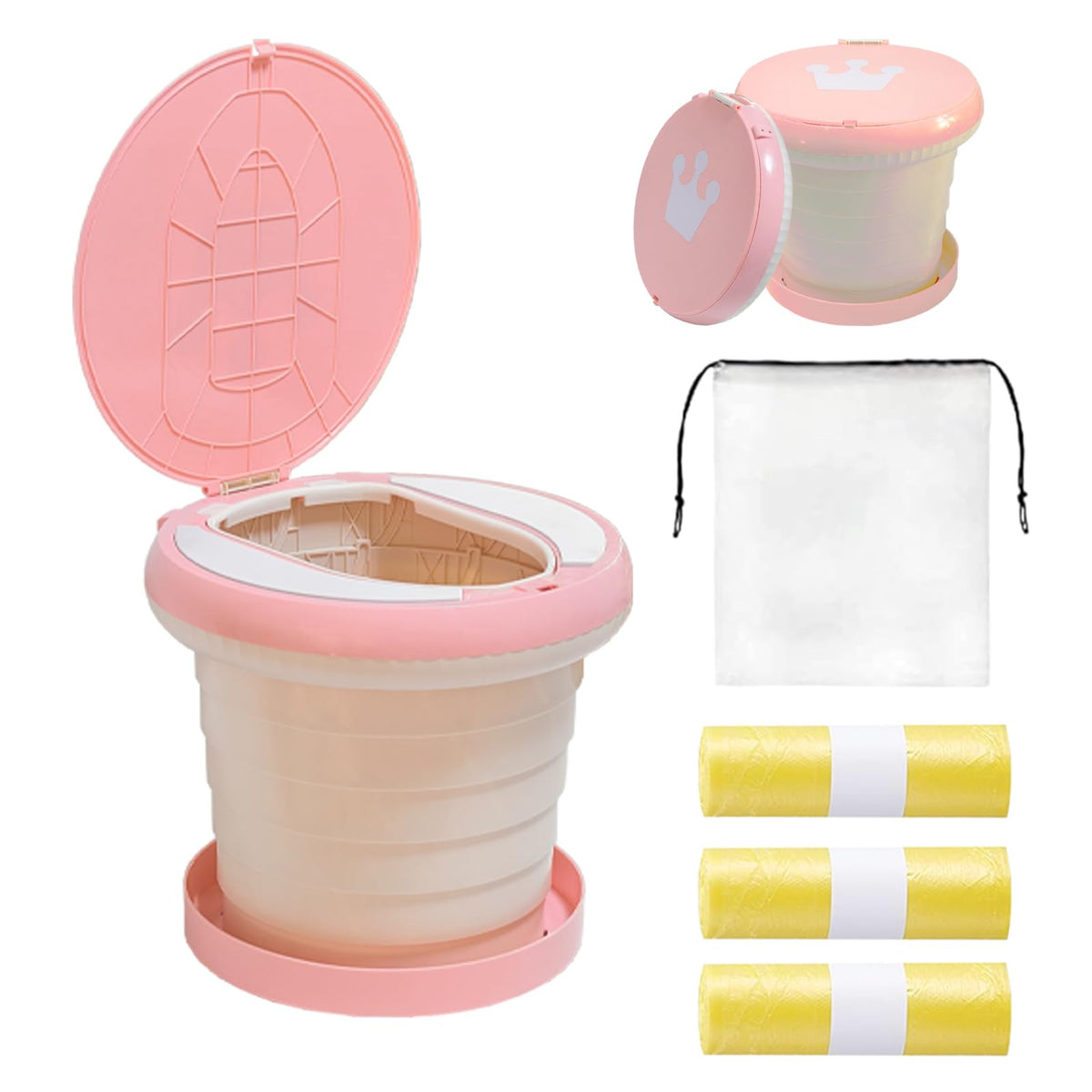 SunnySmile - Orinal de viaje para niños pequeños, inodoro portátil y plegable, se aplica al asiento de emergencia para automóvil, campamento, al aire última intervensión, interior (rosa, grande)