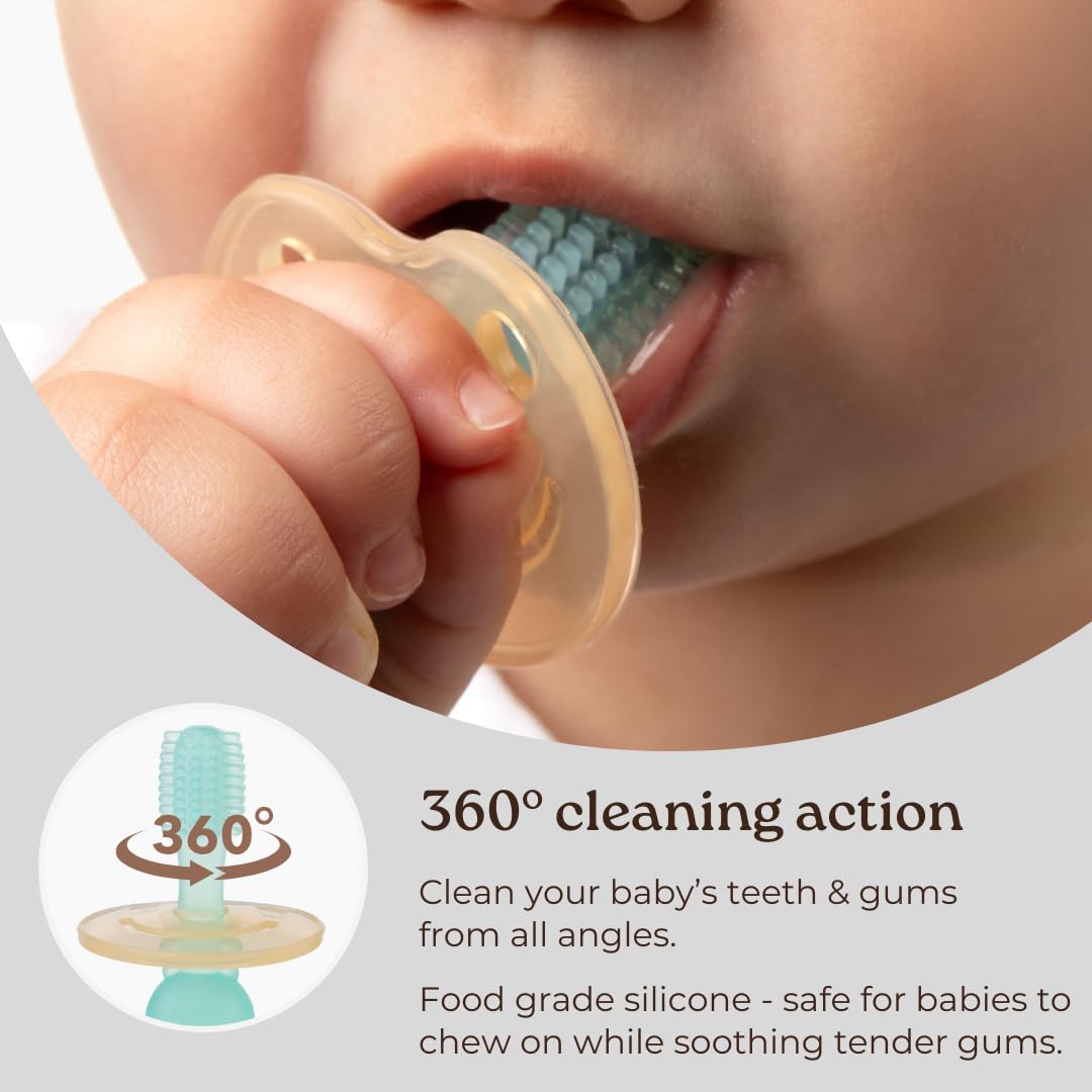 Haakaa 360° Silicone Baby Toothbrush 1 pk, BPA PVC and Phthalate Free (Blue)