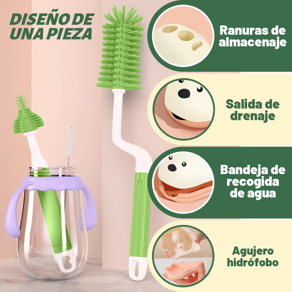 EDWINAYY Juego de Cepillo para Biberones, 4 EN 1 Multifunción, Verde