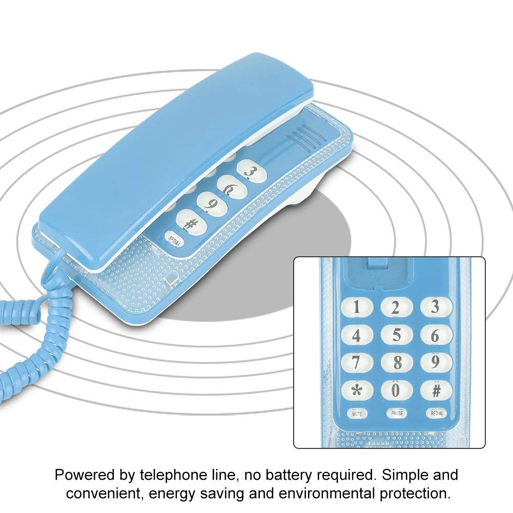 Teléfono Cableado,Teléfono Fijo con Función de Flash / Silenciamiento /Última Remarcación de Números,Teléfono de Escritorio para Casa,Oficina,Hotel(Azul)