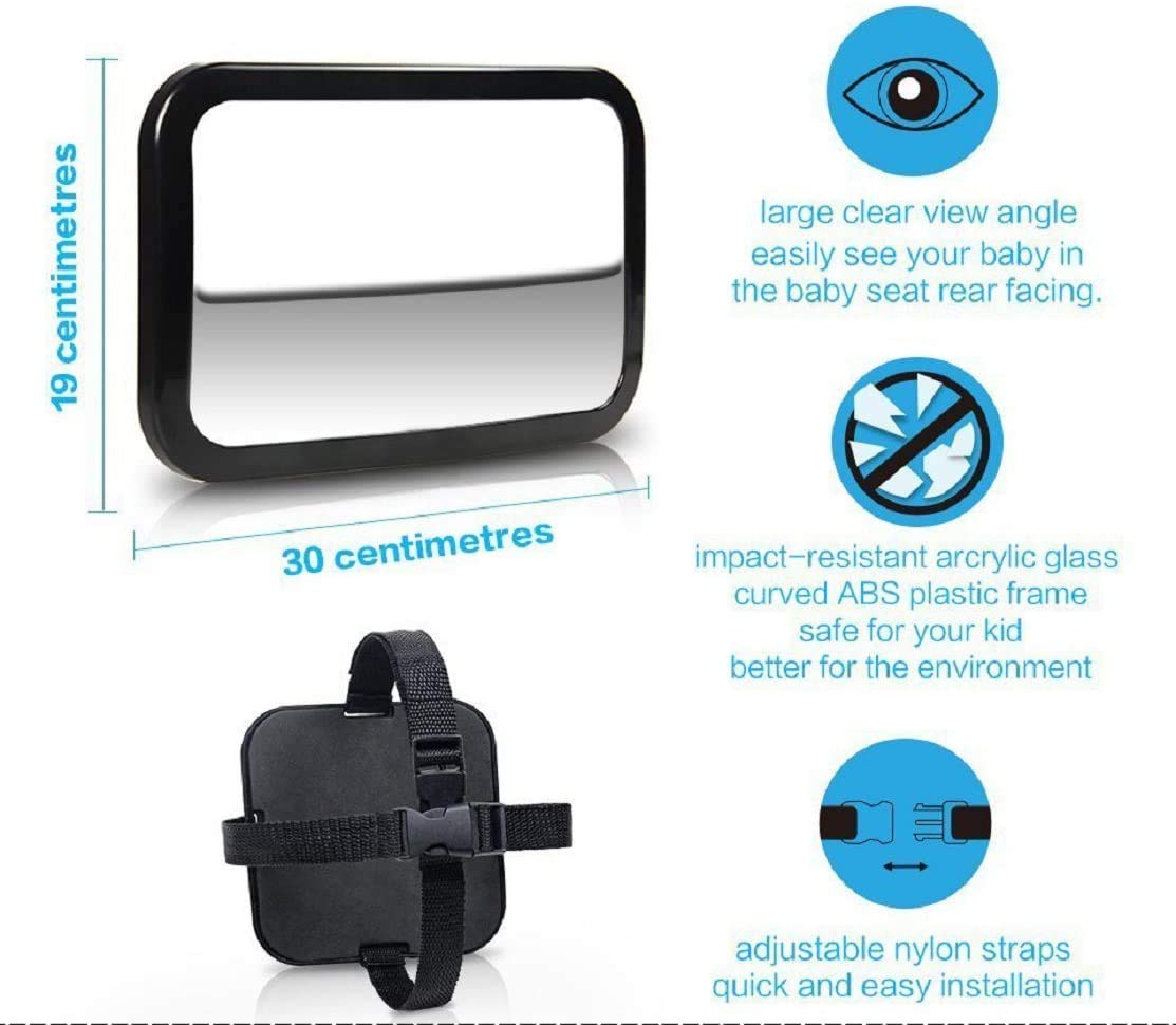 Shynerk | Espejo de coche para bebé | Forma cuadrada con Vidrio, Plástico, Acrílico