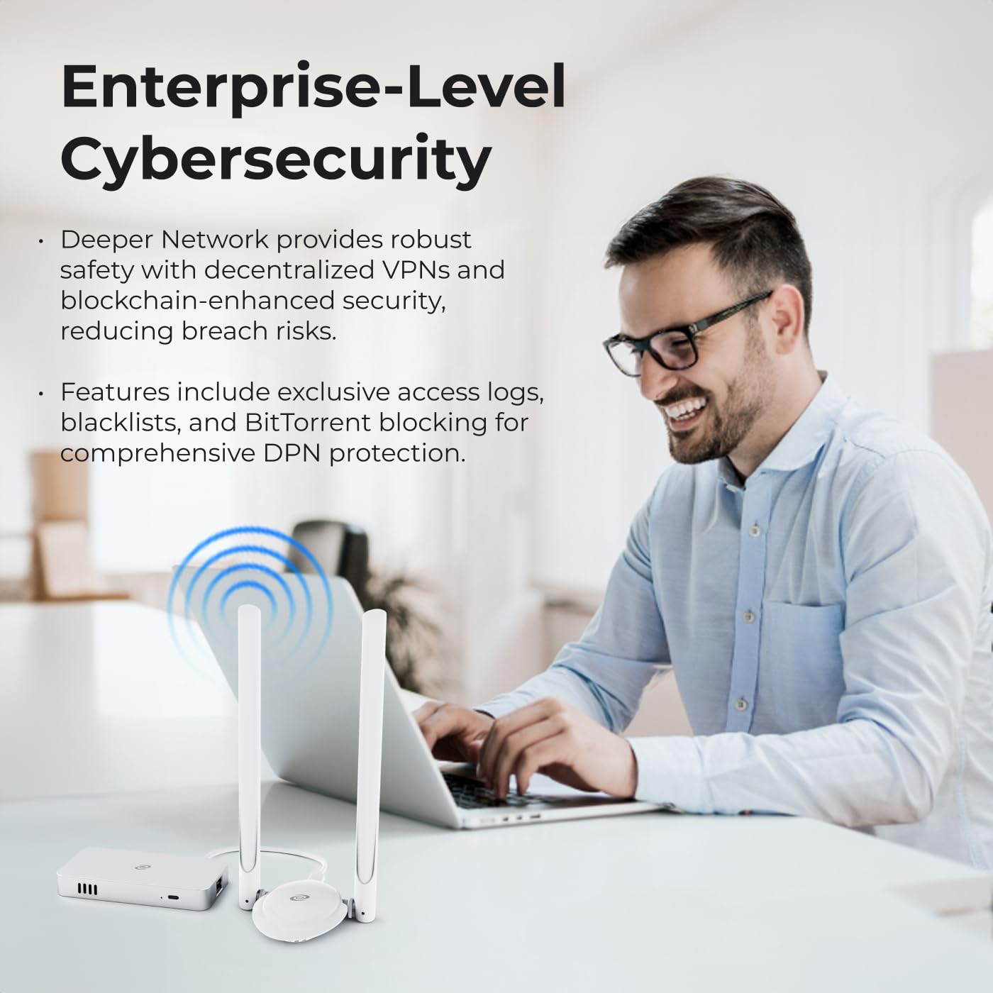 Deeper Connect Mini Router VPN descentralizado de por vida gratuito para viajes a casa Enrutador Wi-Fi de ciberseguridad de nivel empresarial con adaptador Wi-Fi de antenas dobles