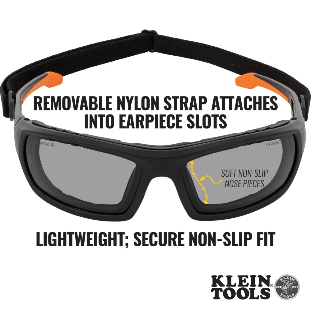 Klein Tools 60471 - anteojos de seguridad ANSI Z87.1+ Pro con junta de marco completo, lentes grises, protección UV, antivaho, resistentes a los arañazos