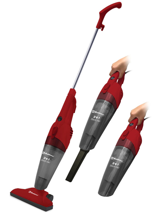 Koblenz Pegasus, Aspiradora Vertical 3-en-1, Stick Vac, Aspiradora de Mano, de Bastón y de Auto, Cable de 5m, Copa de Polvo, Sin Bolsa, Sistema Doble de Filtrado, para Cualquier Piso, Color Rojo