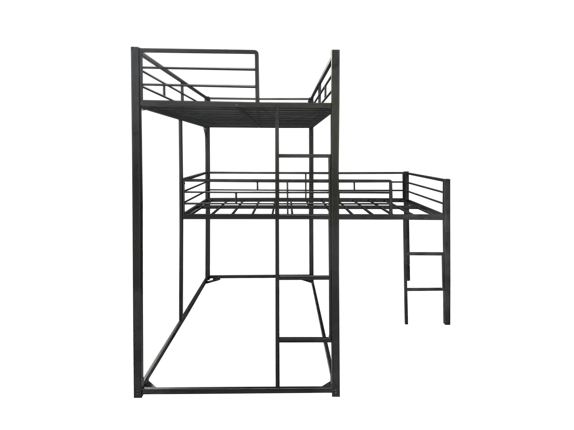 PVWIIK - Litera Triple con Escalera integrada y barandillas de Longitud Completa para 4 niños, litera de Metal en Forma de L, diseño de Ahorro de Espacio, no Necesita somier, Color Negro