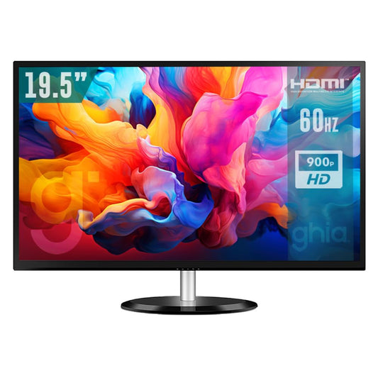 GHIA Monitor 19.5" Pulgadas MG2020. LED, Panel TN, Resolución HD 1600 X 900, 60 Hz MAX, 5 ms de Tiempo de Respuesta, Conexiones VGA y HDMI, Mini Jack 3.5mm.