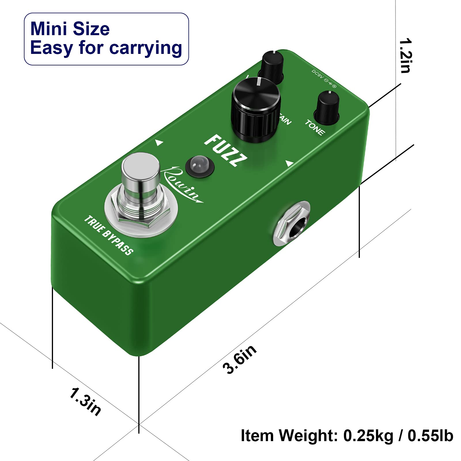 Rowin - Fuzz - Pedal analógico para guitarra eléctrica/bajo, True Bypass - LEF-306