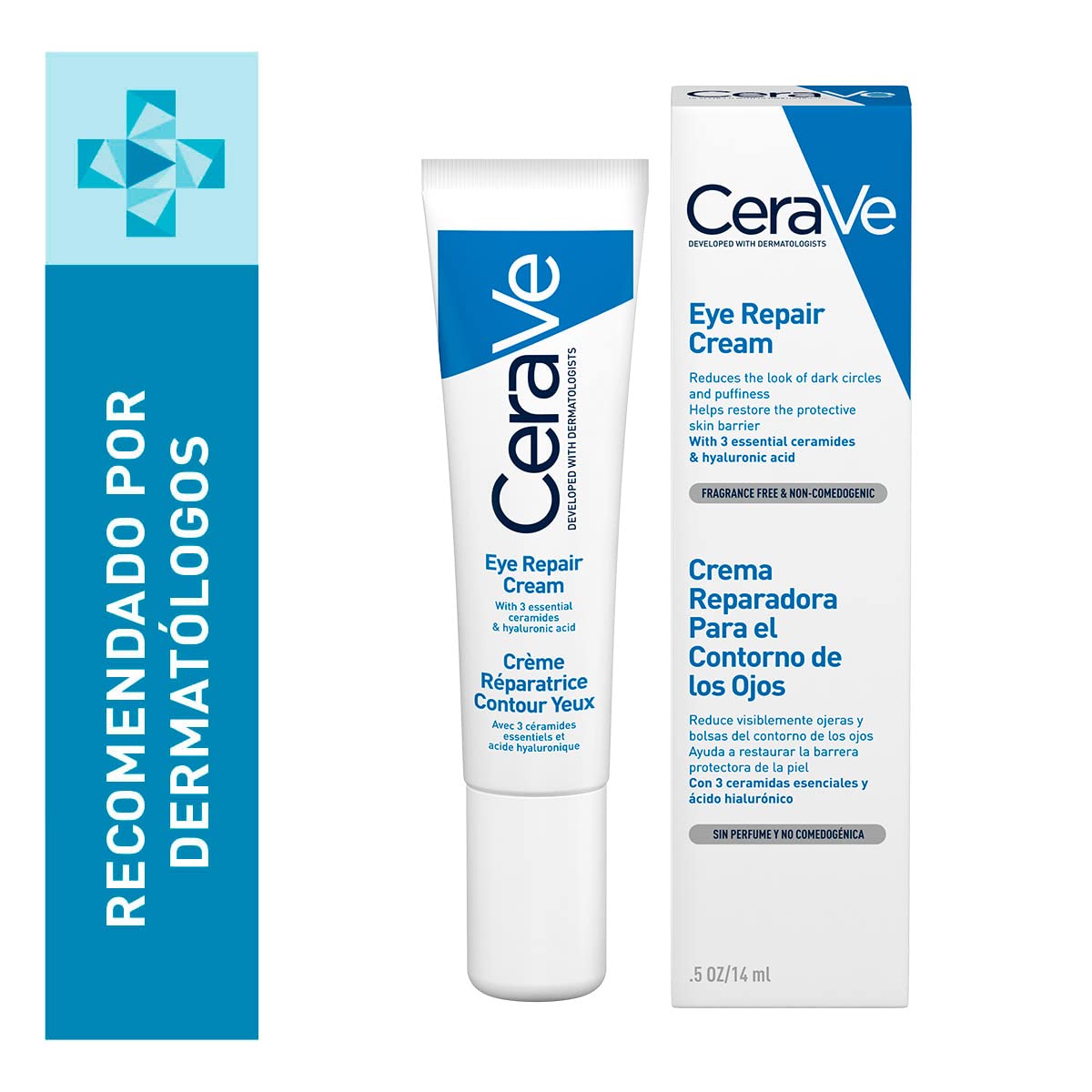 CeraVe Gel Limpiador Espumoso |473ml| Limpiador diario para piel mixta grasa o con acné + Crema Reparadora para el Contorno de Ojos |14gr| Crema hidratante de ojos para bolsas y ojeras