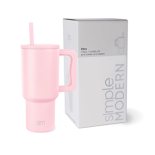Vaso Térmico Simple Modern Blush con Asa y Pajita Aislado 890ml