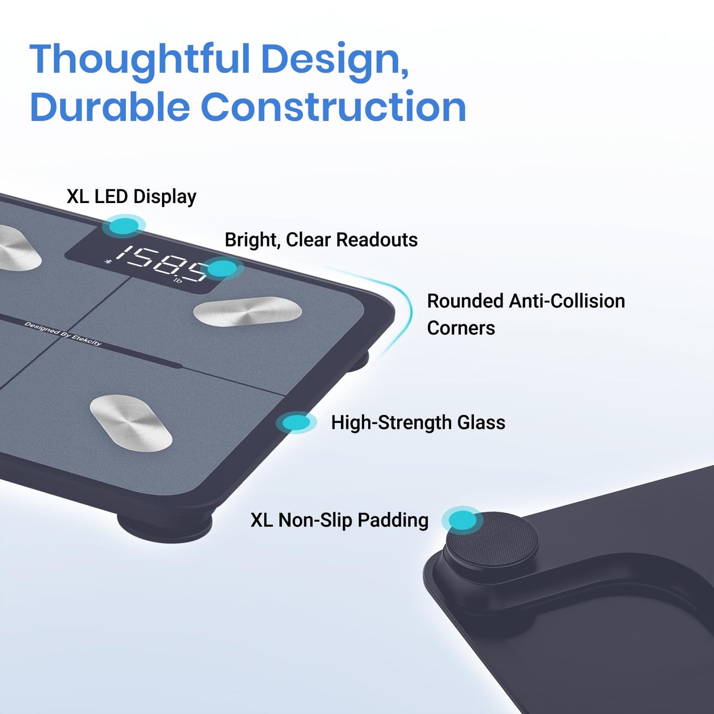 Báscula Digital Etekcity Blanca Precisa con Bluetooth para Personas