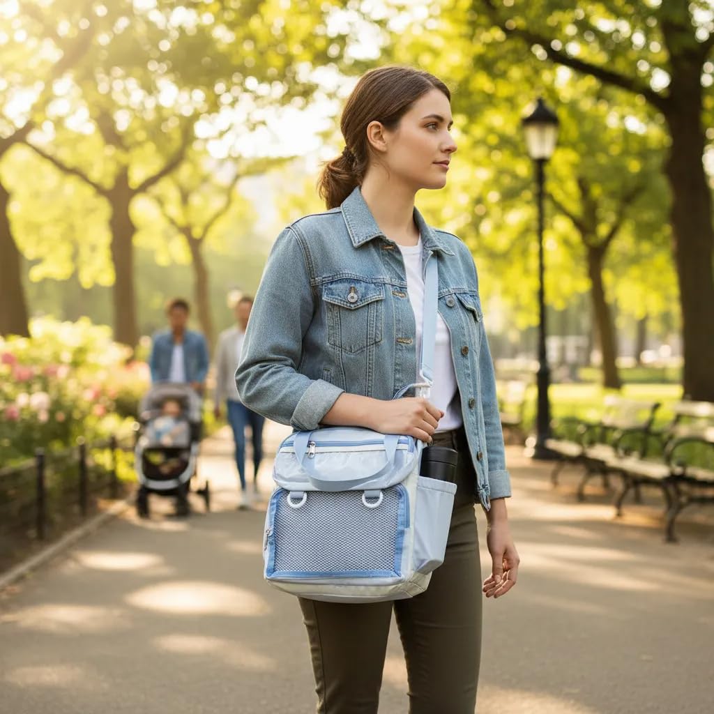 Mochila Pañalera Moderna Multifuncional de Nylon con Ventanas Transparentes, Bolsa Organizadora Urbana Ligera y Compacta para Bebé, Bolsas laterales, Bolsita y Asa Removibles (Negro)