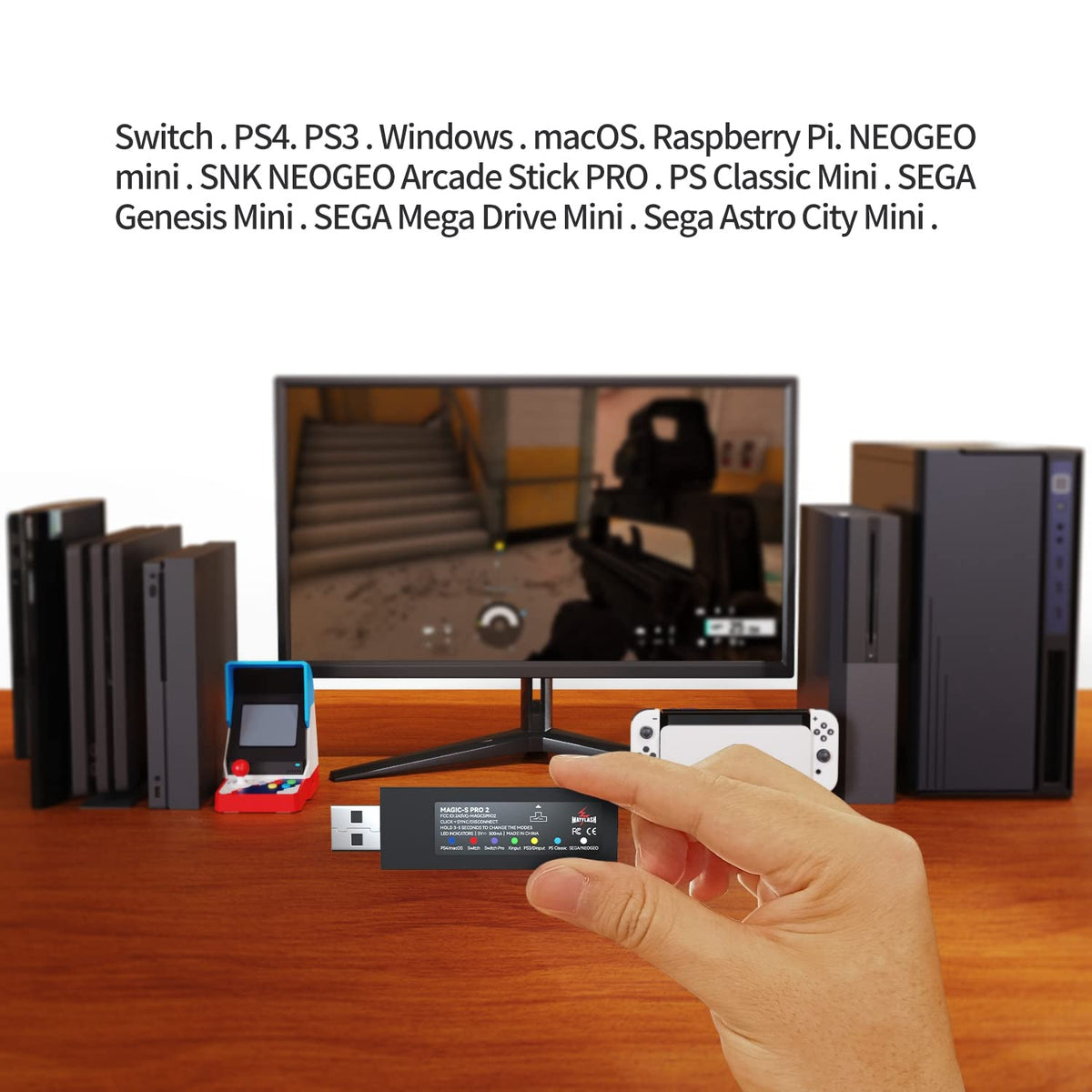 Adaptador USB Inalámbrico Mcbazel Mayflash Magic-S Pro 2 Bluetooth para PS4, Switch, Windows, macOS, Raspberry Pi Compatible con Xbox Series X/S, Xbox One, PS5 y Más