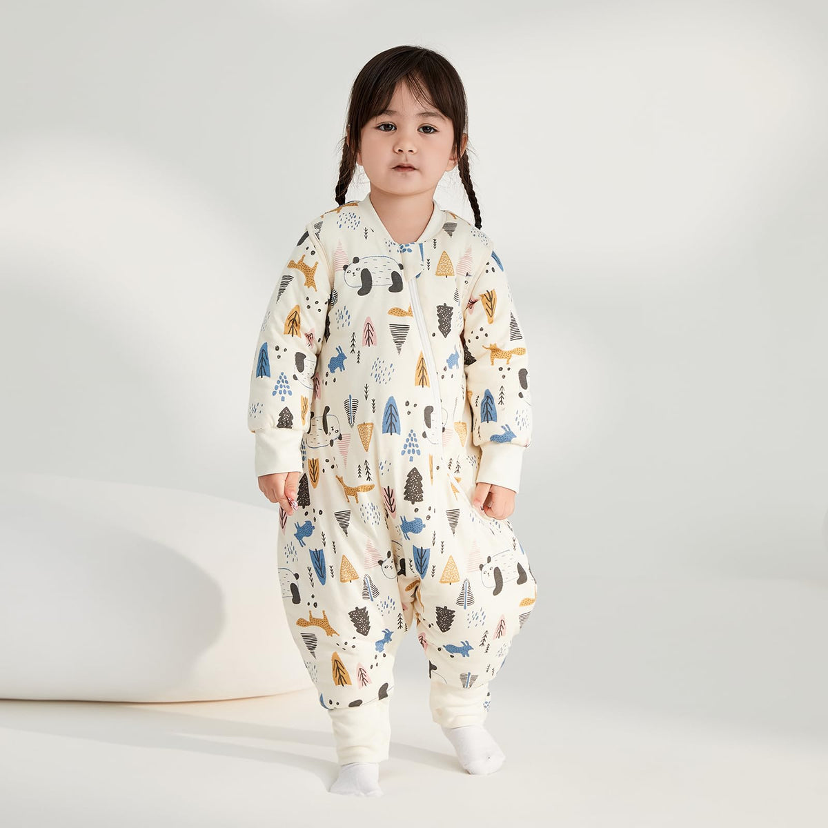 Duomiaomiao - Saco de dormir unisex para bebé, 3.5 TOG, 100% algodón, saco de dormir para niños pequeños de invierno con pies, cierre de 2 vías para caminantes tempranos