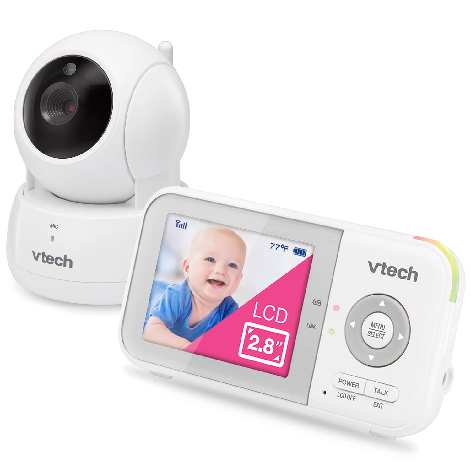 Monitor de Vídeo VTech Blanco con Batería de 19 Horas y Zoom Panorámico para Bebé