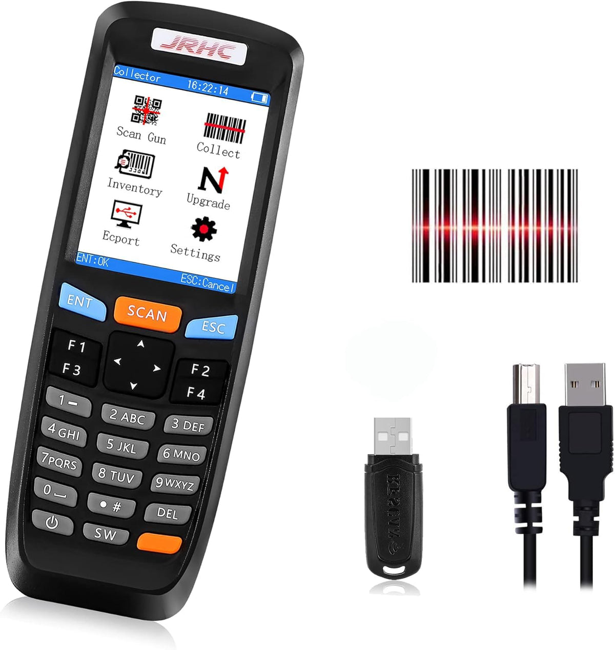 Escáner de Código de Barras Inalámbrico JRHC Negro con Pantalla LCD de 2.8 pulgadas y Larga Distancia de Transmisión