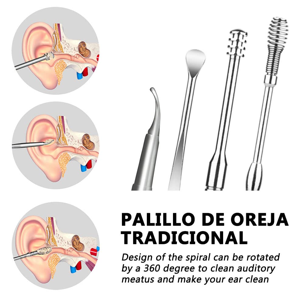 Kit de eliminación de cera del oído,limpiador de oídos,juego de cucharas para orejas,Hermosas y compactas, fáciles de limpiar, herramientas para el cuidado de los oídos fáciles de usar.