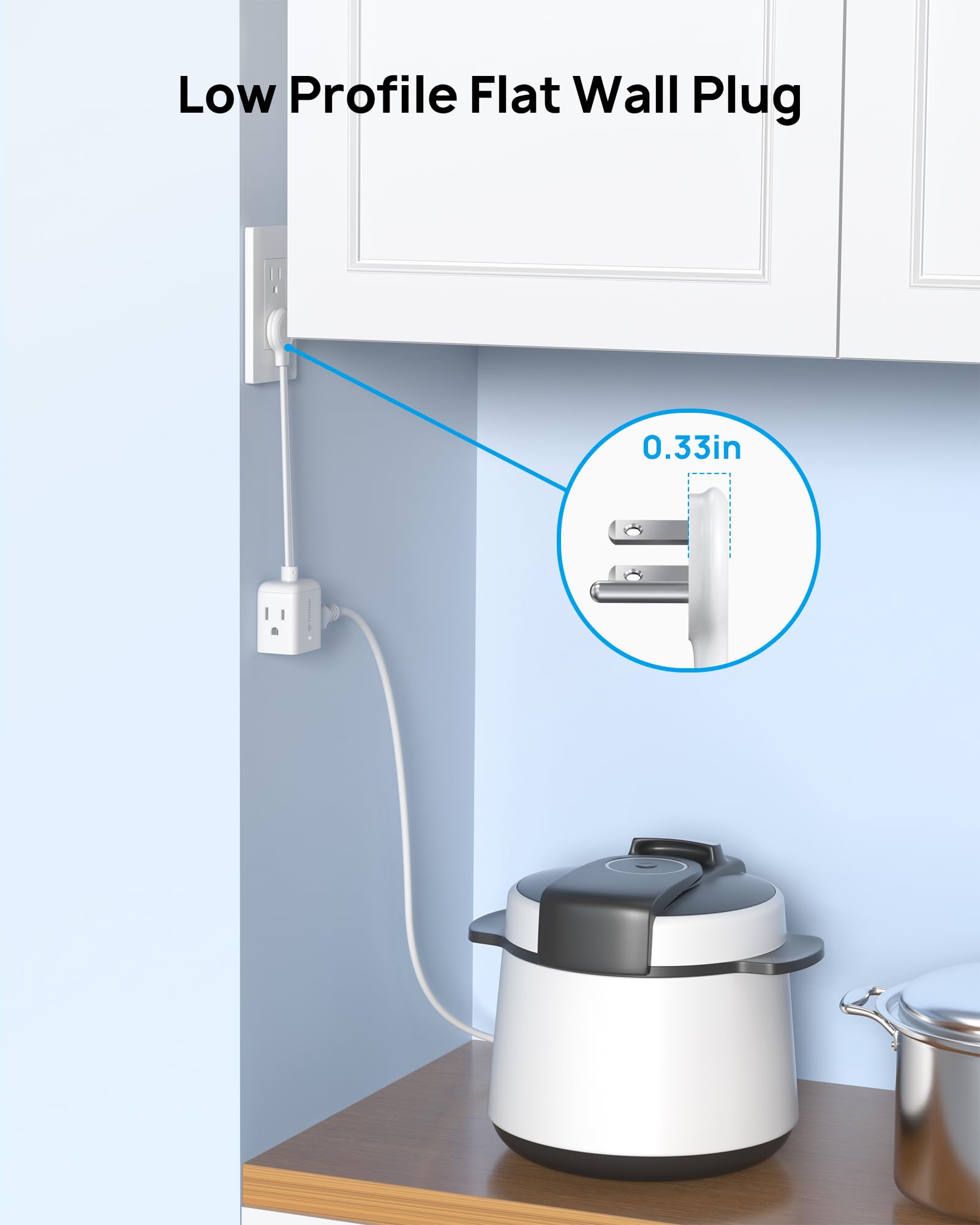TROND Regleta Multicontacto Extensor de Enchufe Plano con Cable de 15CM, Divisor de Enchufe Multiplataforma, Adaptador de Enchufe Plano Extensor de Pared, Adaptador para Hogar, Oficina
