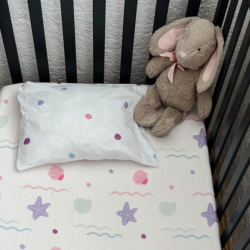 BAMI Juego De Sabanas para Cama Cuna Corral 100% Algodón (Conchas y Olas)