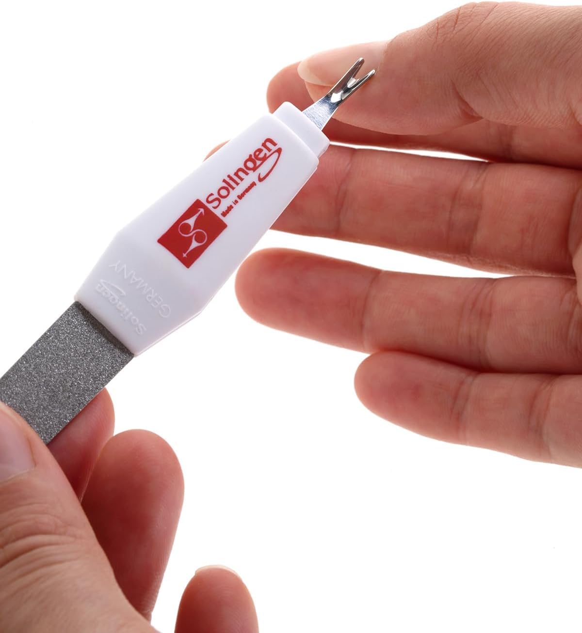 Solingen - Lima de uñas profesional de acero inoxidable – Cortadora de cutículas, herramienta 2 en 1 para cuidado de uñas de manos y pies, limas de zafiro y cortador de piel muerta afilada