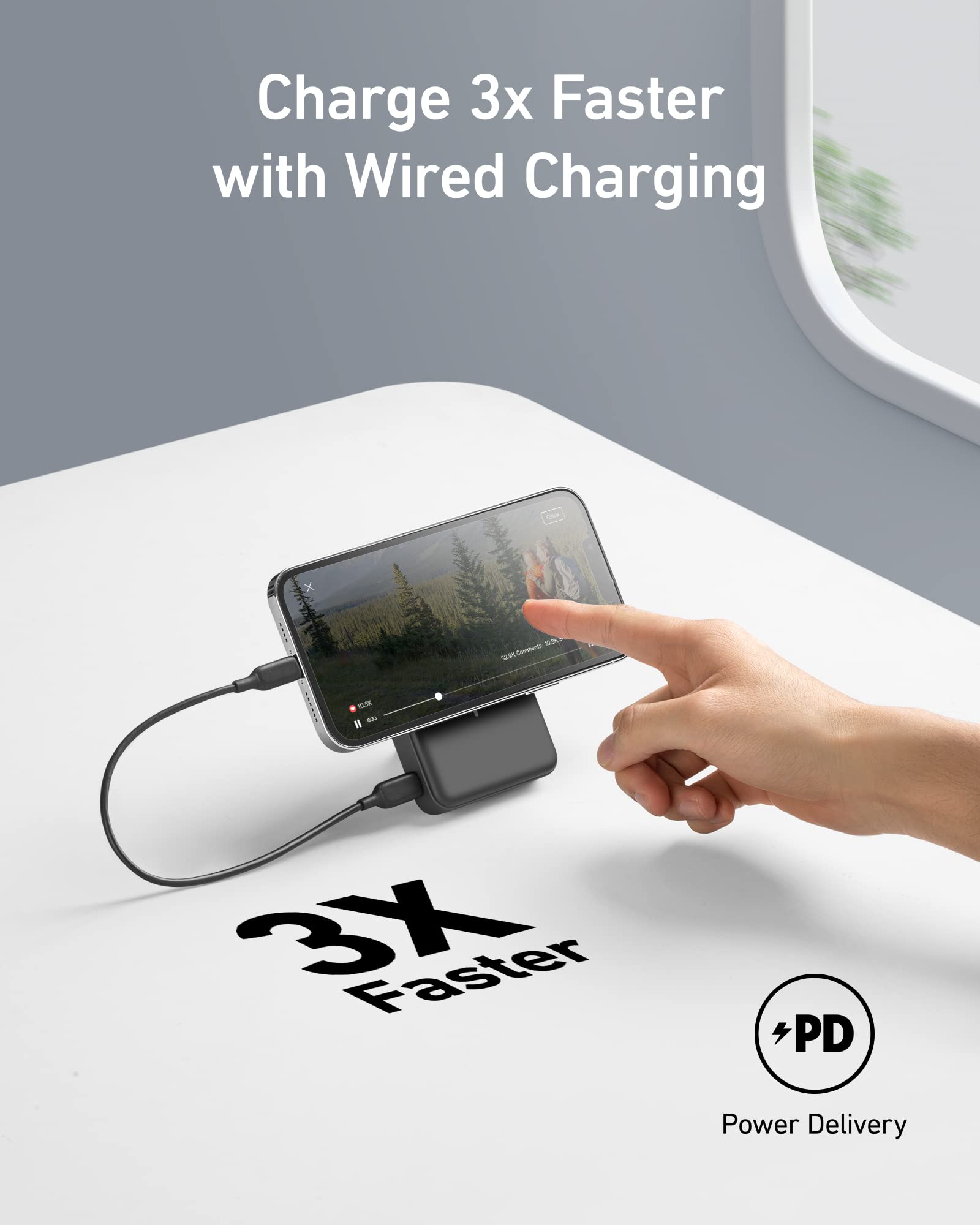 Batería Magnética Anker Negra Cargador Inalámbrico Plegable 10000 mAh para iPhone 14/13 Series