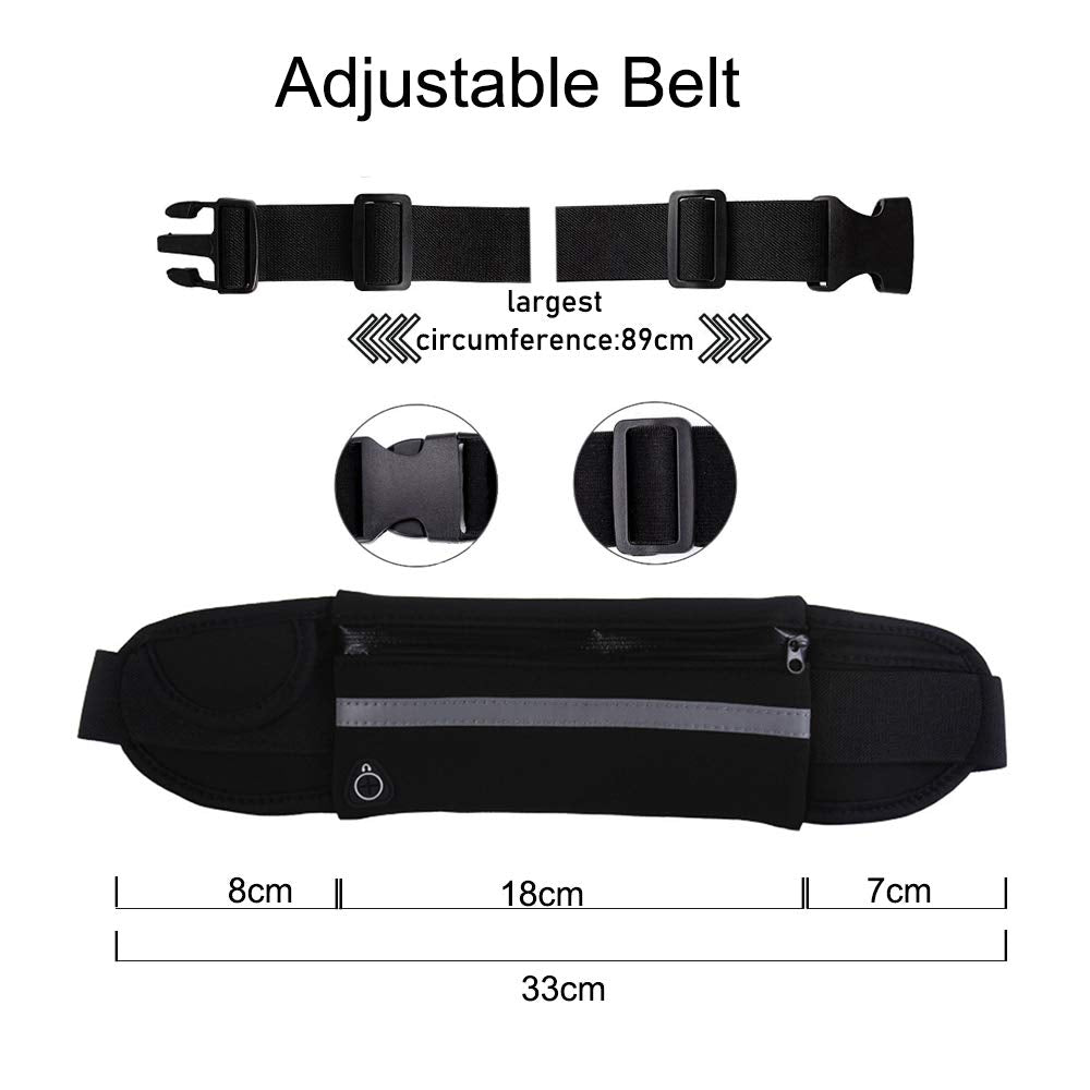 Jasonwell Cangurera Deportiva Impermeable Negra Original para Correr Cangurera Sport Running Invisible para Hombre y Mujer Cinturon Ajustable Ejercicio Riñonera para Running Gimnasio Ciclismo Escalar
