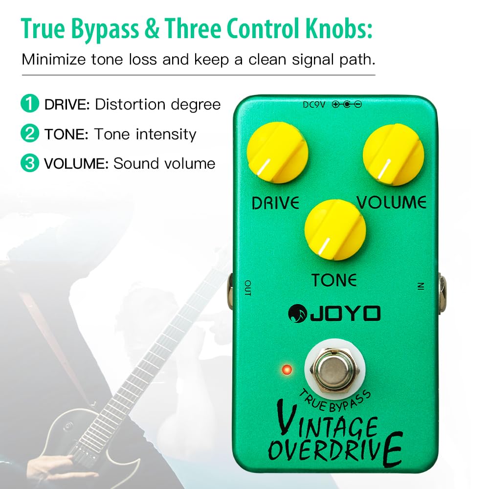 JOYO - Pedal clásico Overdrive tono clásico para efecto guitarra eléctrica - True Bypass (JF-01)