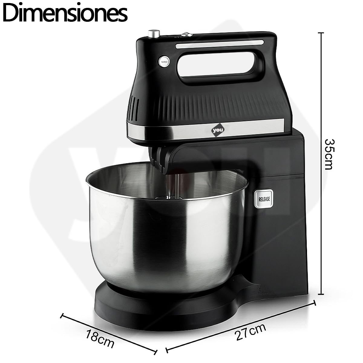 Batidora De Pedestal De Mano Planetaria 3.5 Litros Funcion Turbo 5 Velocidades 300w con Accesorios