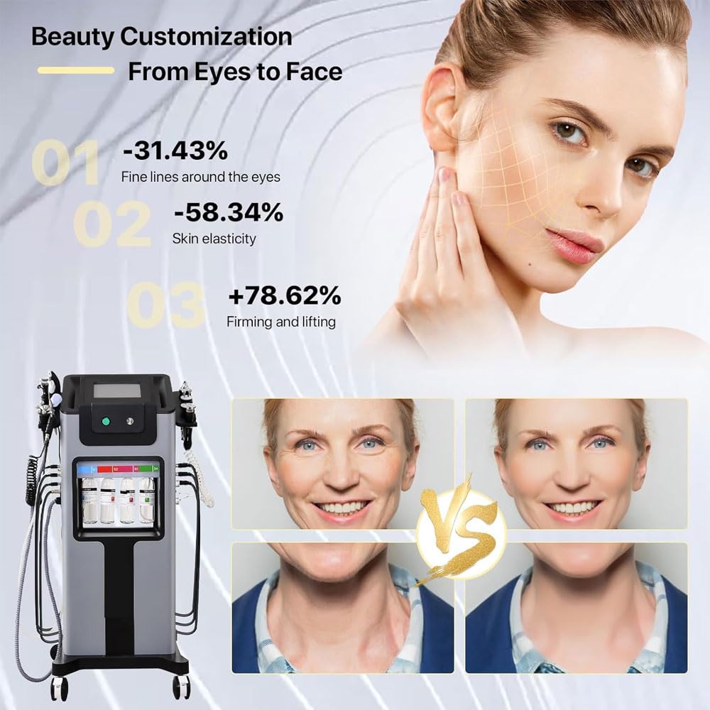 11 en 1 Máquina Facial de Oxígeno de Hidrógeno, Dispositivos de Belleza de Rociador de Pie con Rueda, Diamante Dermoabrasión, Máscara Facial LED,para Mejorar de los Dispositivos de Celulitis