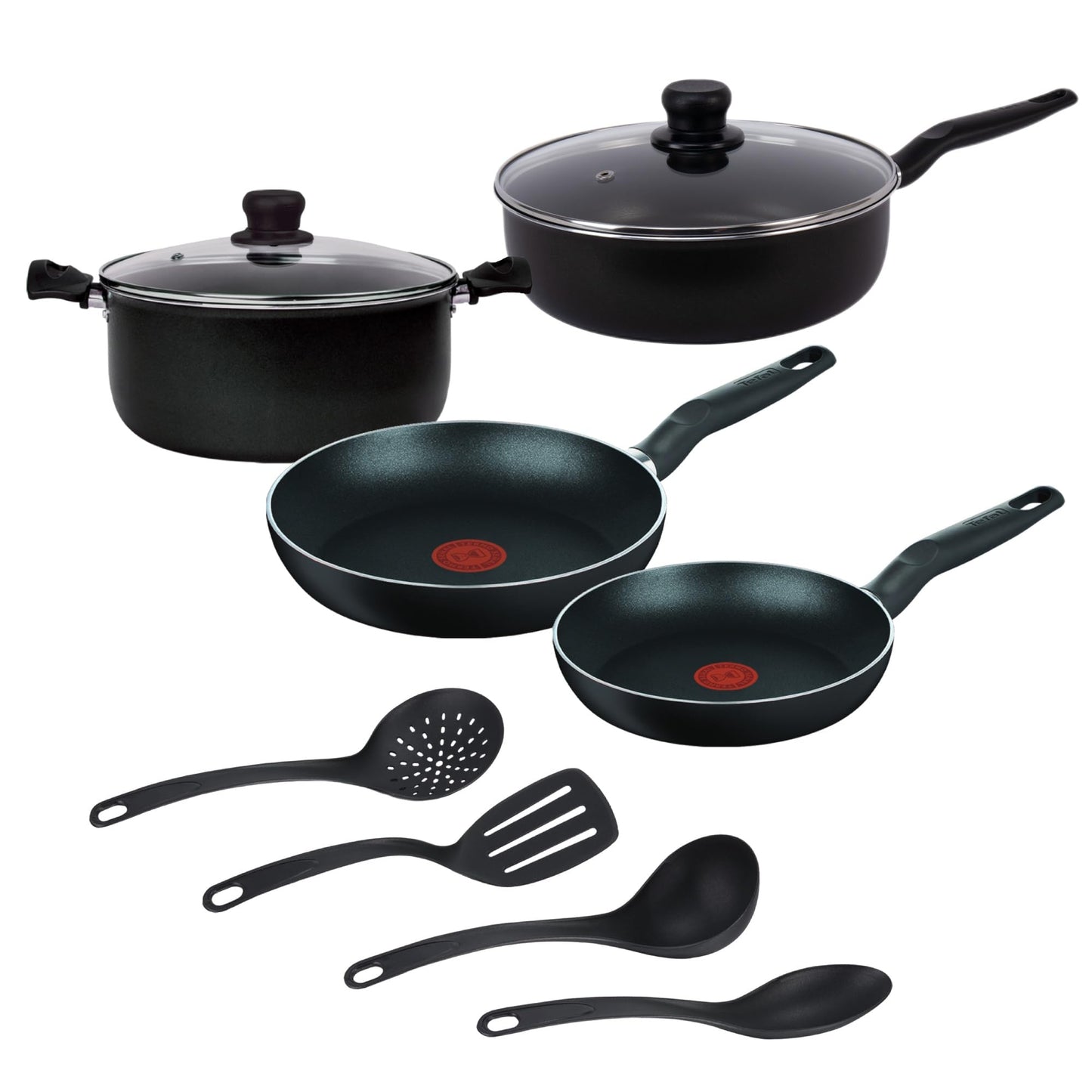 Batería de Cocina T-Fal Negro con Tecnología Thermo-Señal de 10 Piezas