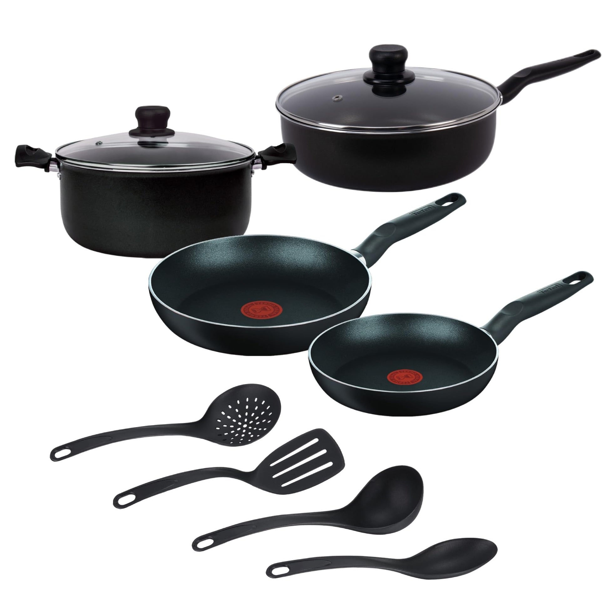 Batería de Cocina T-Fal Negro con Tecnología Thermo-Señal de 10 Piezas