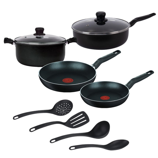 Batería de Cocina T-Fal Negro con Tecnología Thermo-Señal de 10 Piezas