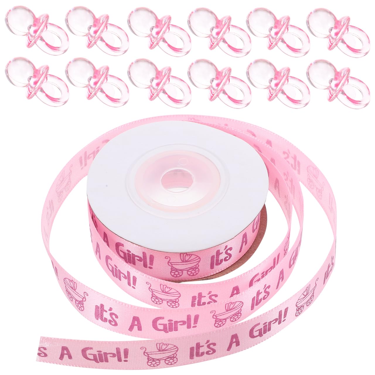 Mini Chupetes Acrílicos Rosa Con Listón para Baby Shower