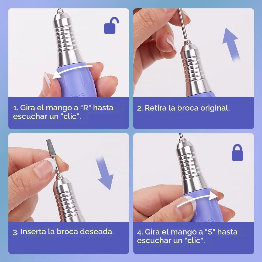 Torno Para Uñas Makartt 30000RPM Eléctrico Acrílico Gel Baja Calor Ruido Vibración