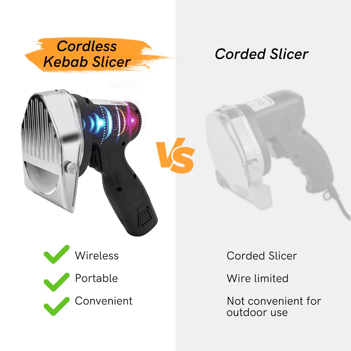 Rebanadora Eléctrica Shawarma Doner Kebab Inalámbrica con Cargador Rápido