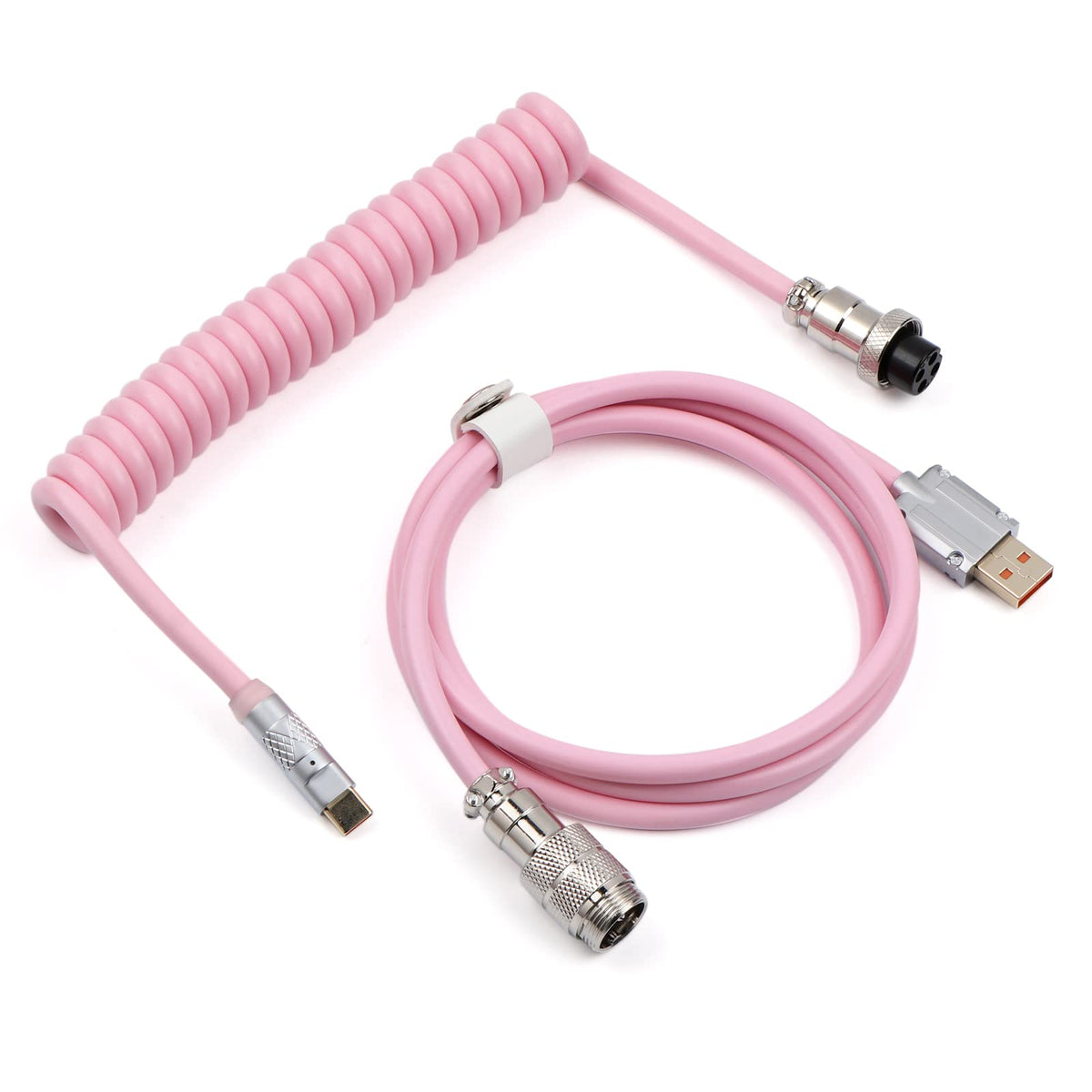 Cable Mecánico EPOMAKER Rosa Puff USB en Espiral Tipo C Desmontable para Teclado de Juegos