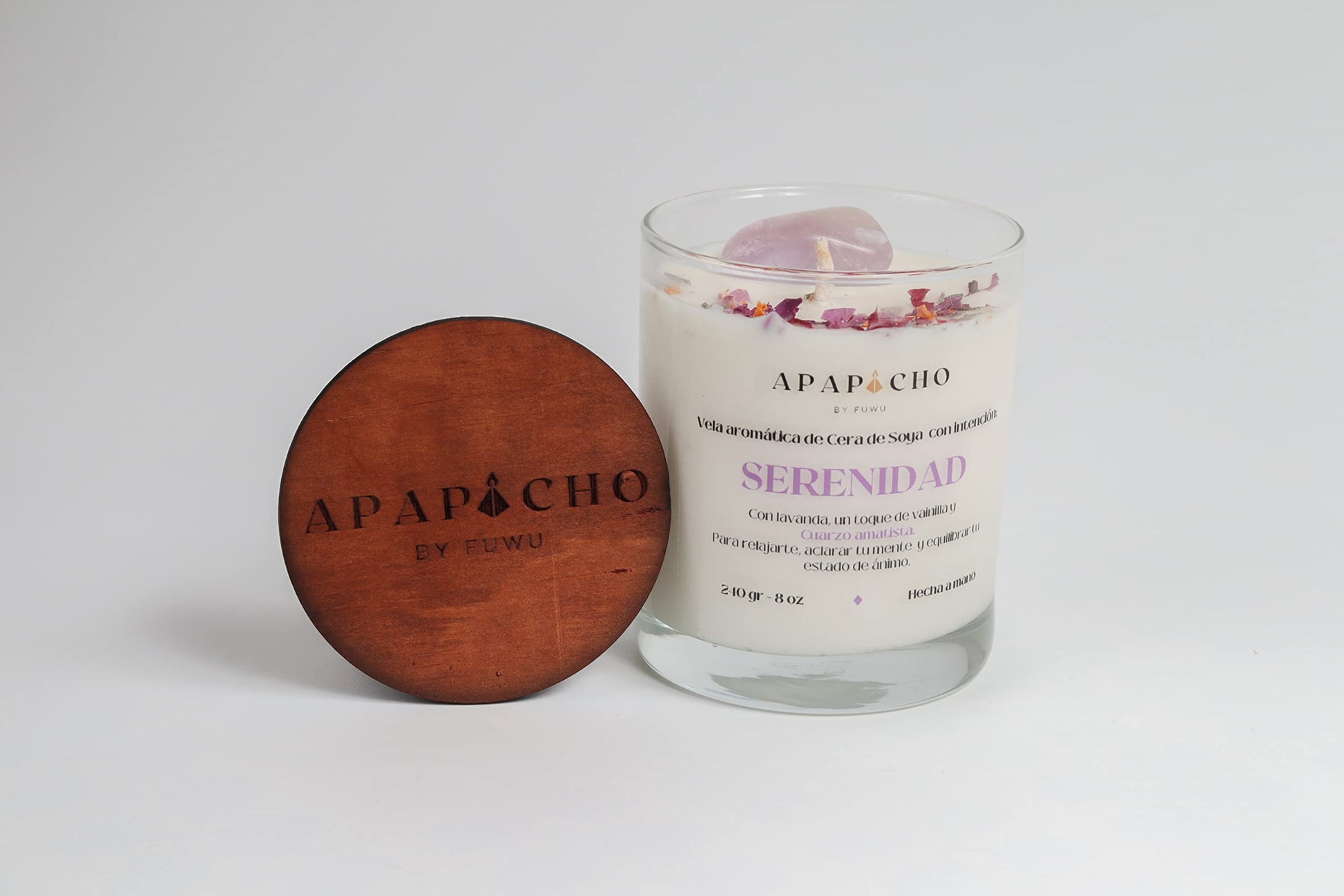 Fuwu, velas aromaticas relajantes de cera de soya con cuarzos naturales, velas decorativas hechas a mano con hierbas de olor, aromatizantes para hogar, velas aromaticas (Lavanda con vainilla)