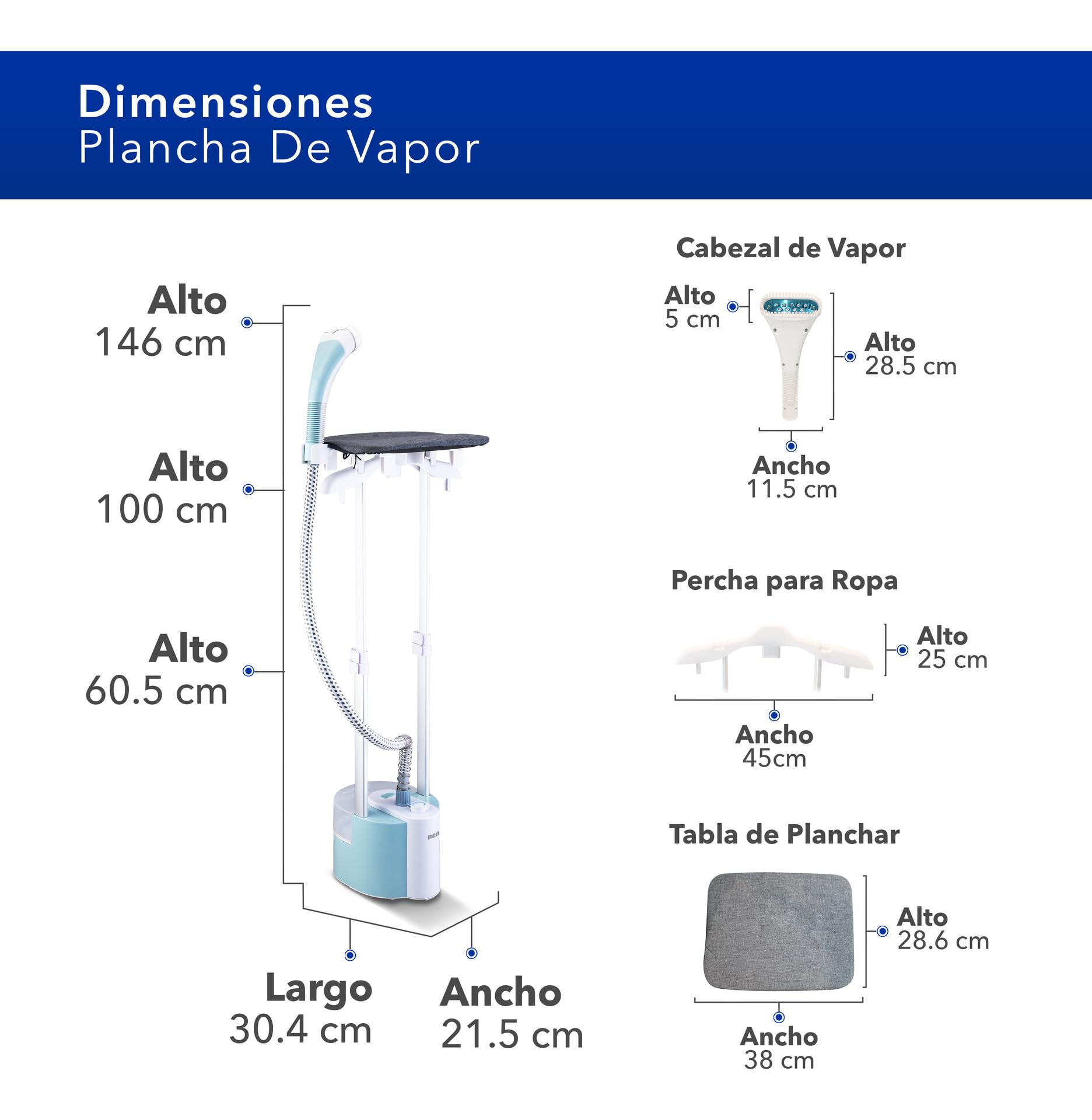 Plancha de Vapor Vertical RCA Ajustable 1800 ml para Ropa sin Arrugas en el Hogar y Viaje