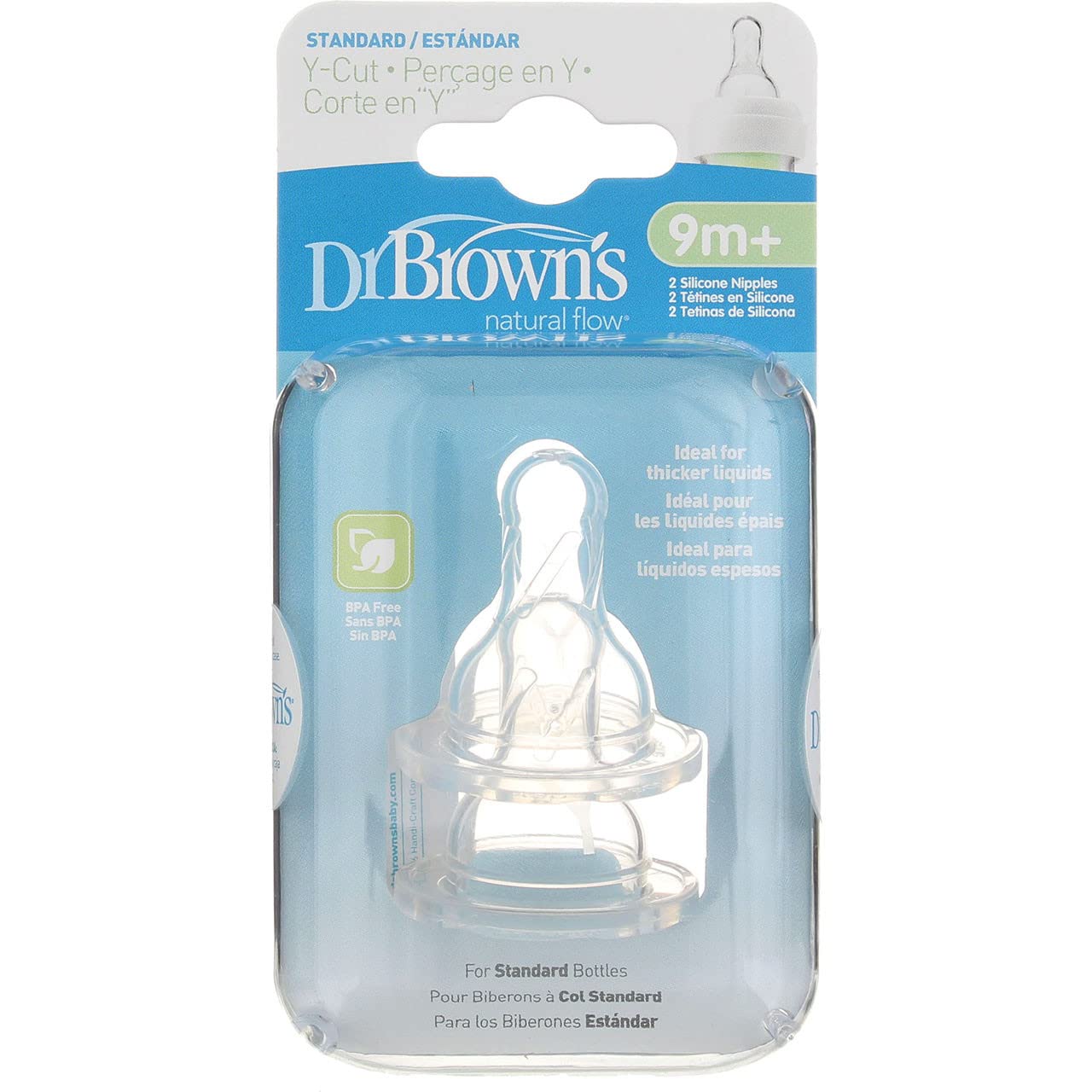 Dr. Brown's - Pezones de silicona de corte en Y estándar de flujo natural de 9 m+ - Paquete de 2