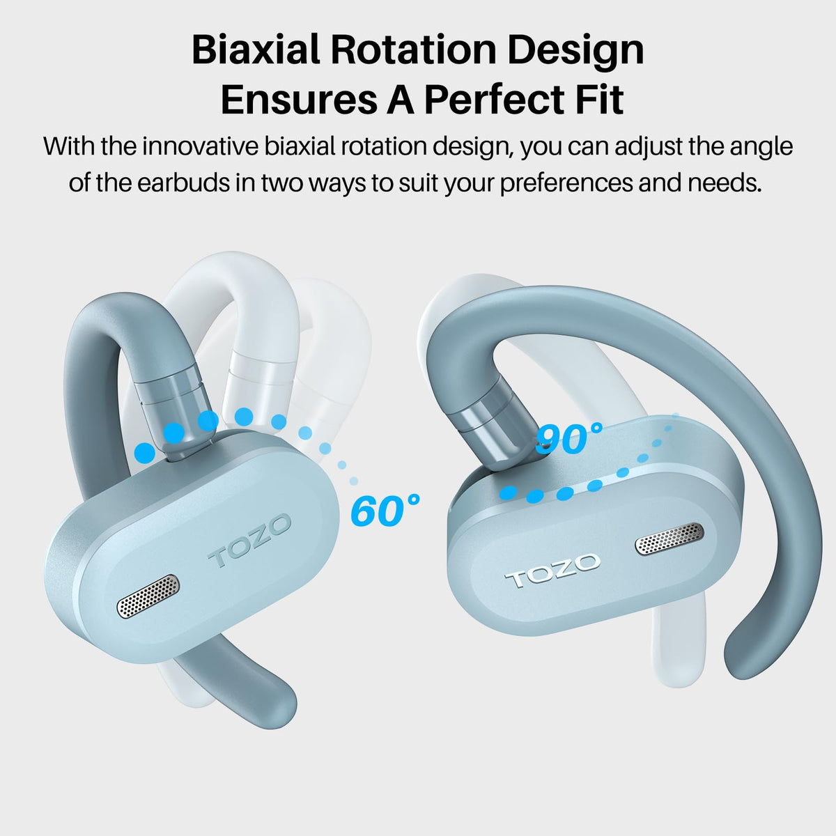 Auriculares Inalámbricos TOZO O2 Azul con Ajuste Multiángulo y Bluetooth 5.3