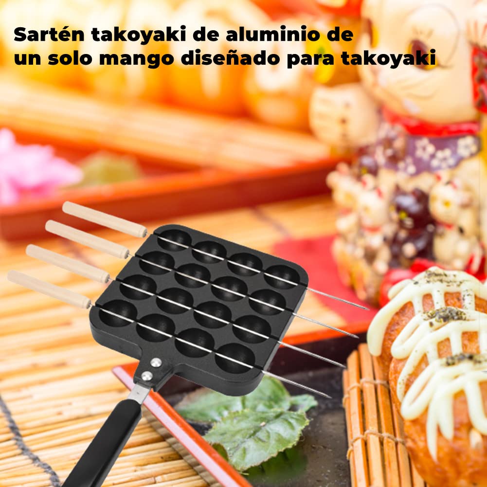 Plato Antiadherente para Parrilla Takoyaki Sólido con 16 Agujeros y 4 Pines para Hornear