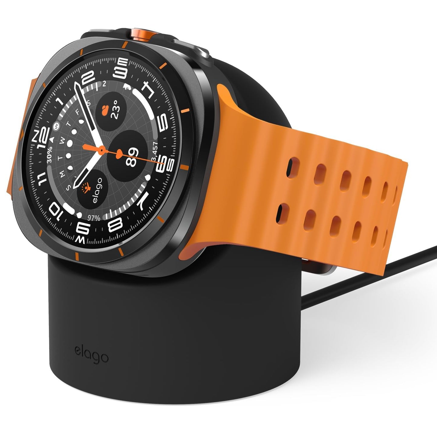 elago Soporte de Carga Compatible con Samsung Galaxy Watch 8/8 Classic,7/Ultra,6/6 Classic,5/5 Pro [40/43/44/45/47mm], Modo Soporte Nocturno, Gestión de Cables [Cable de Carga No Incluido] (Negro)
