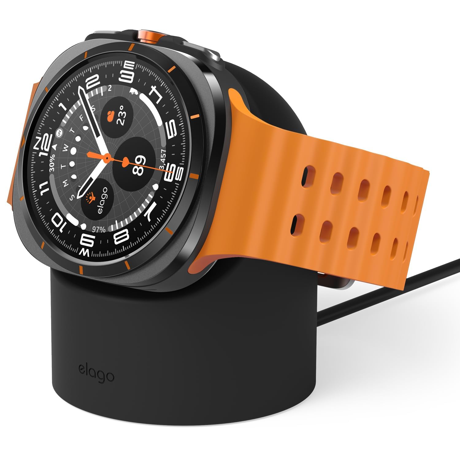 elago Soporte de Carga Compatible con Samsung Galaxy Watch 8/8 Classic,7/Ultra,6/6 Classic,5/5 Pro [40/43/44/45/47mm], Modo Soporte Nocturno, Gestión de Cables [Cable de Carga No Incluido] (Negro)