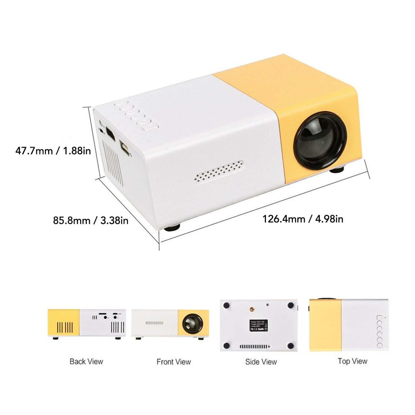 GOWENIC Mini Proyector Full HD 1080P Amarillo - LED para Reuniones Familiares, Campamentos - Compatible Con HDMI, USB, Audio