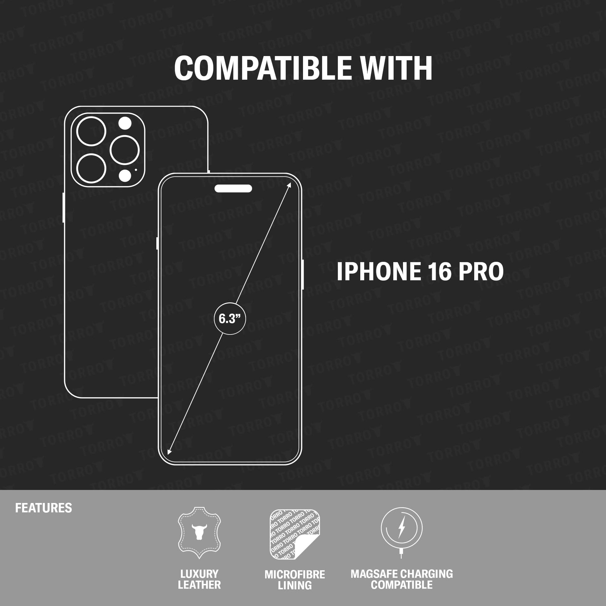 TORRO Funda Compatible con iPhone 16 Pro – Funda Delgada de Cuero de Primera Calidad Compatible con MagSafe (Azul Marino)