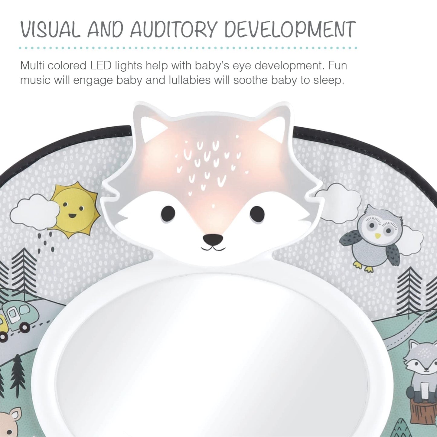 The Peanutshell Espejo musical para asiento de coche, animales del bosque