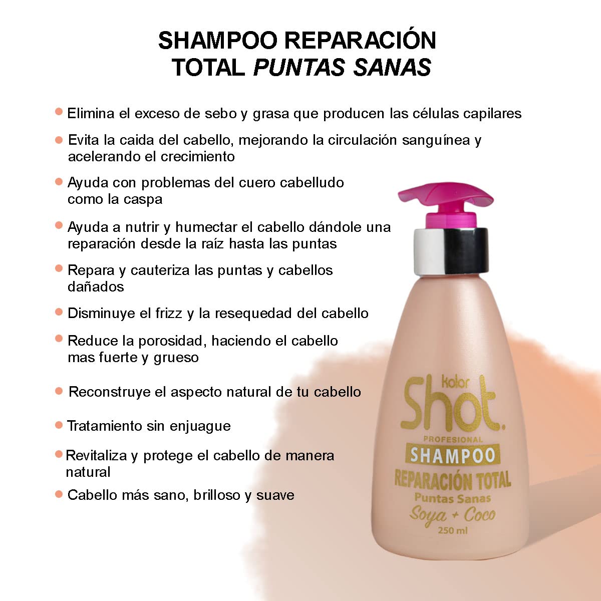 Shampoo Reparación Total Soya y Coco Hidratante para Cabello Dañado y Teñido